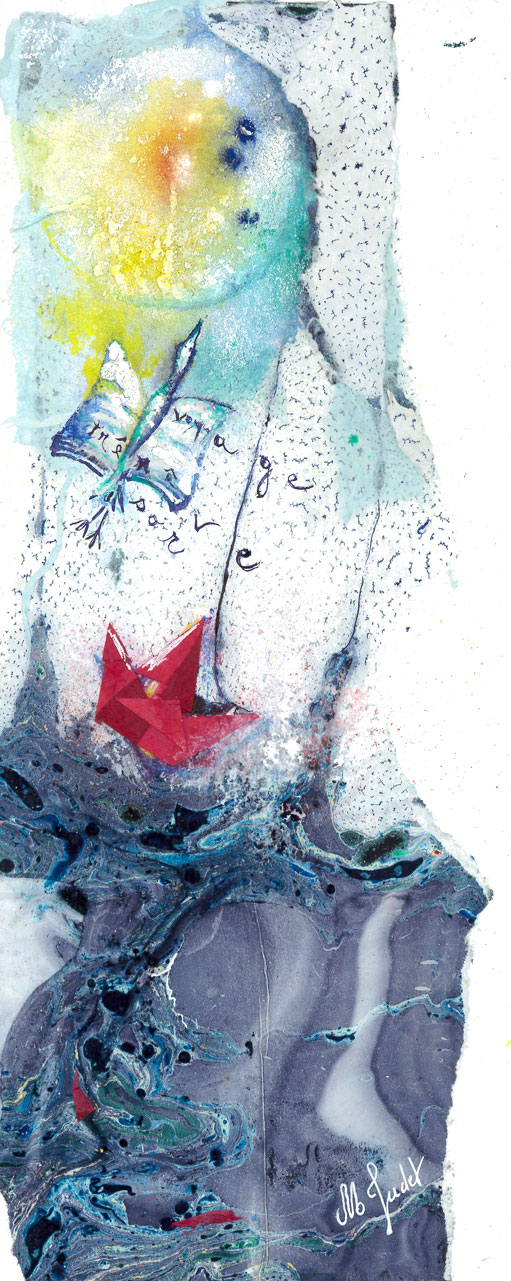 Illustration : un bateau en papier sur des vagues